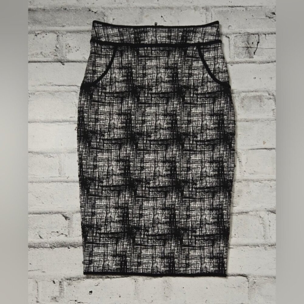 Faith & Joy NY Black White Grid Pencil Skirt Stretch Career Work Small